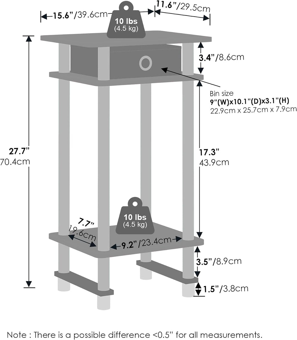 TURN-N-TUBE Toolless 3-Tier Night Stand Set of 2, Columbia Walnut