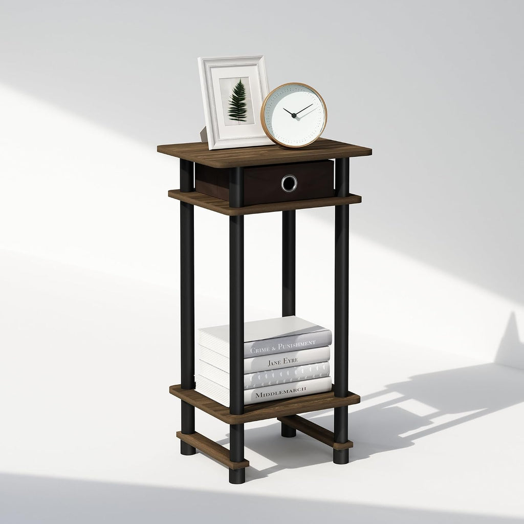 Turn-N-Tube Tall Nightstand with Bin, 1-Pack, Plastic Poles, Columbia Walnut/Black/Dark Brown
