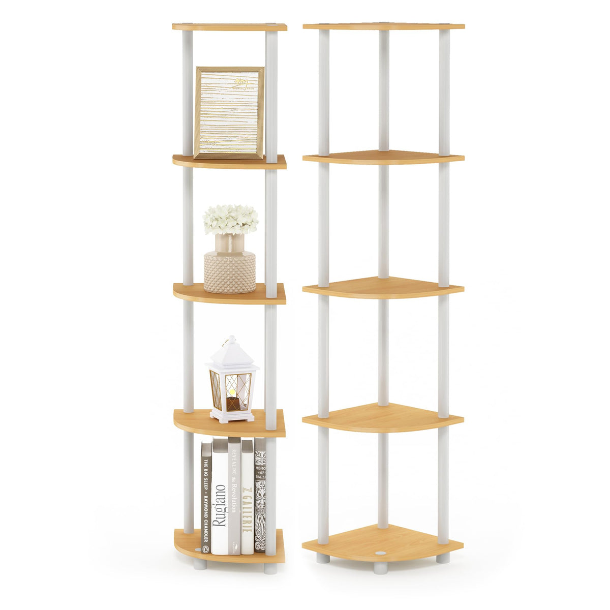 99152BE/WH/IV 3-Tier Go Green Multipurpose Storage Rack Shelving Unit Bookshelf Cabinet with 2 Bins, Beech Finish