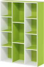 LUDER Book Shelf, 11-Cube Bookshelf, Reversible Bookcase, 9.4 x 29.1 x 41.7, Easy Assembly, for Living Room, Bedroom, Home Office, White/Green