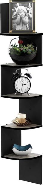 Rossi 5-Tier Corner Floating Book Shelves for Wall, French Oak