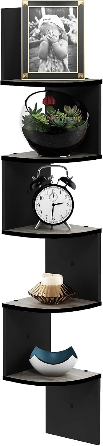 Rossi 5-Tier Corner Floating Book Shelves for Wall, French Oak
