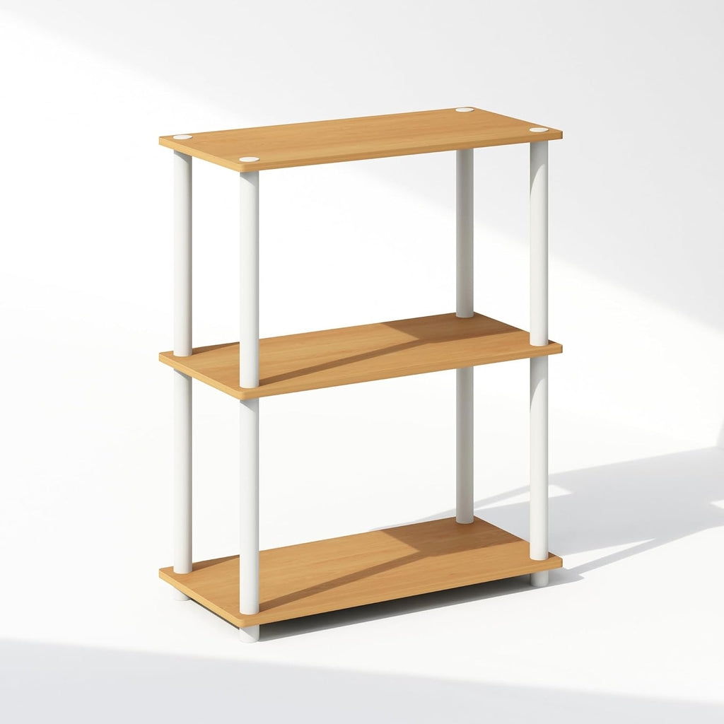 Turn-N-Tube Book Shelf, 3-Tier Bookshelf, Bookcase with Multipurpose Compact Display Rack, 11.6 x 23.6 x 29.6, for Living Room, Bedroom, Home Office, Beech