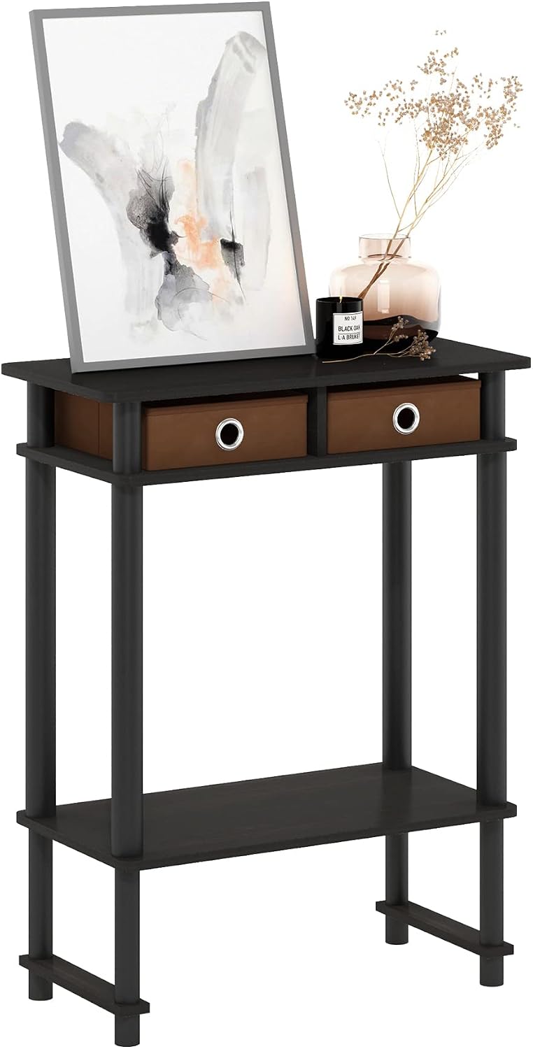 Turn-N-Tube Tall-Wide Hallway Console Table with Bin, Espresso/Brown
