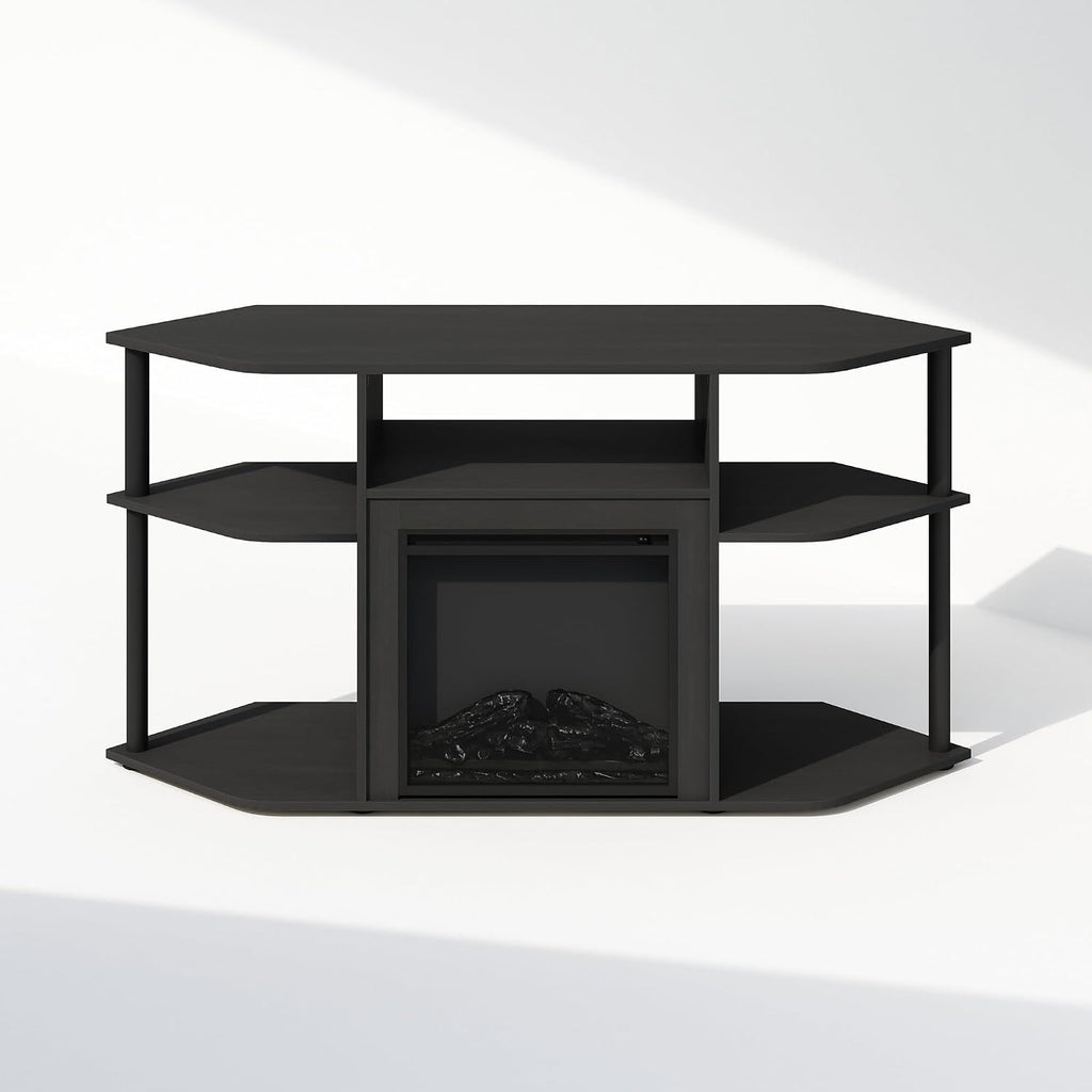Jensen Fireplace TV Stand, NO Heat Decorative Electric Fireplace Corner TV Stand for TV up to 55 Inch, with Open Shelf, for Living Room, Americano/Black