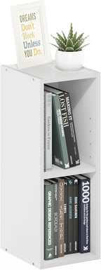 Fulda Book Shelf, 2-Tier Narrow Bookshelf, Bookcase with 8-in Width Storage Shelf, 9.3 x 7.9 x 21.2, for Living Room, Bedroom, Home Office, White