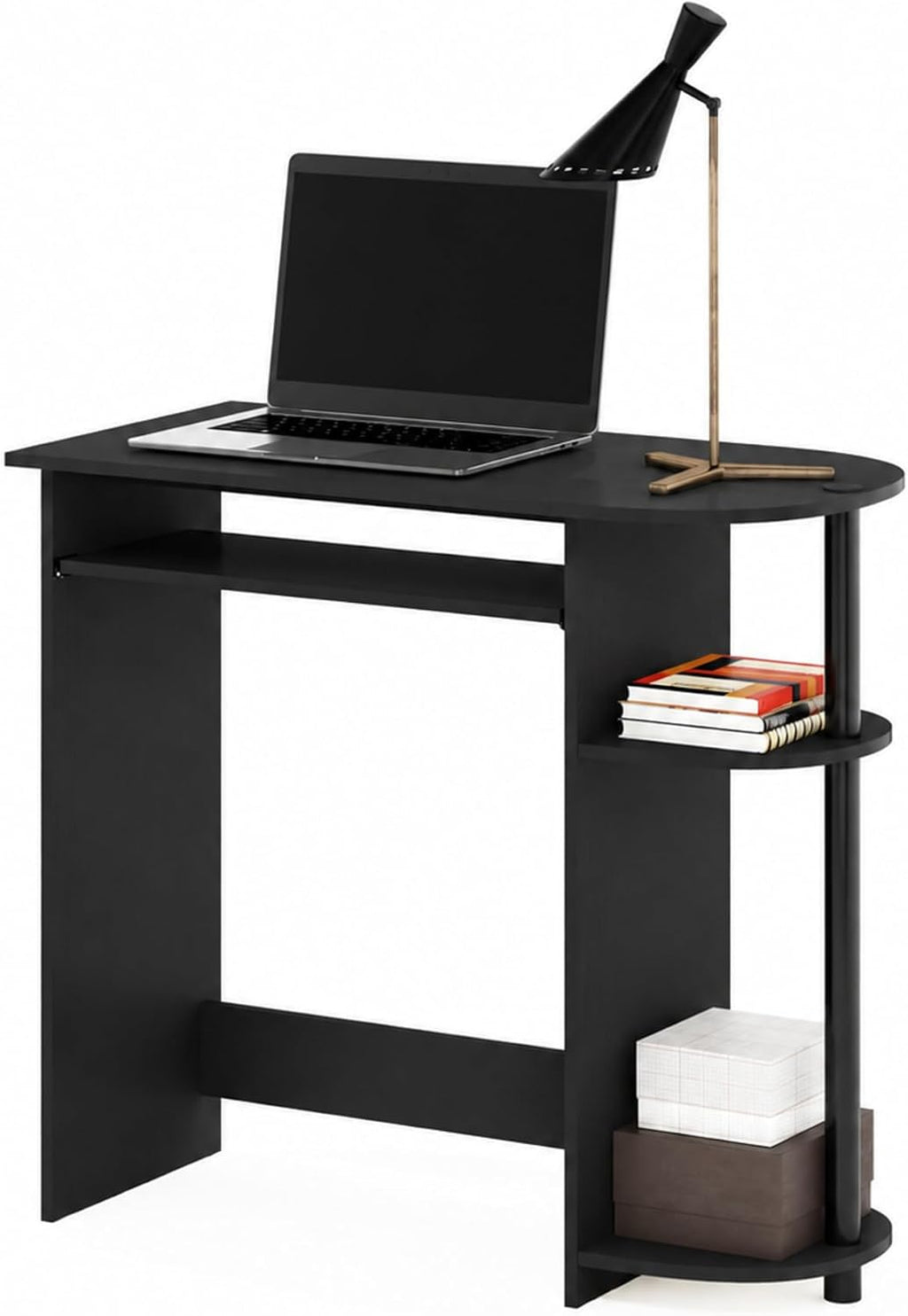 Simplistic Easy Assembly Computer Desk, With Keyboard Tray, Dark Brown/Black