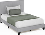 Lucy Bed Frame, Full Size Bedframe with Geometric Design Upholstered Headboard, Bed with Adjustable Headboard, No Box Spring Needed, 12pcs Wooden Slat Support, for Bedroom, Dorm, Glacier