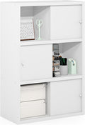 Cubicle 6-Cube Book Shelf with Sliding Doors, White