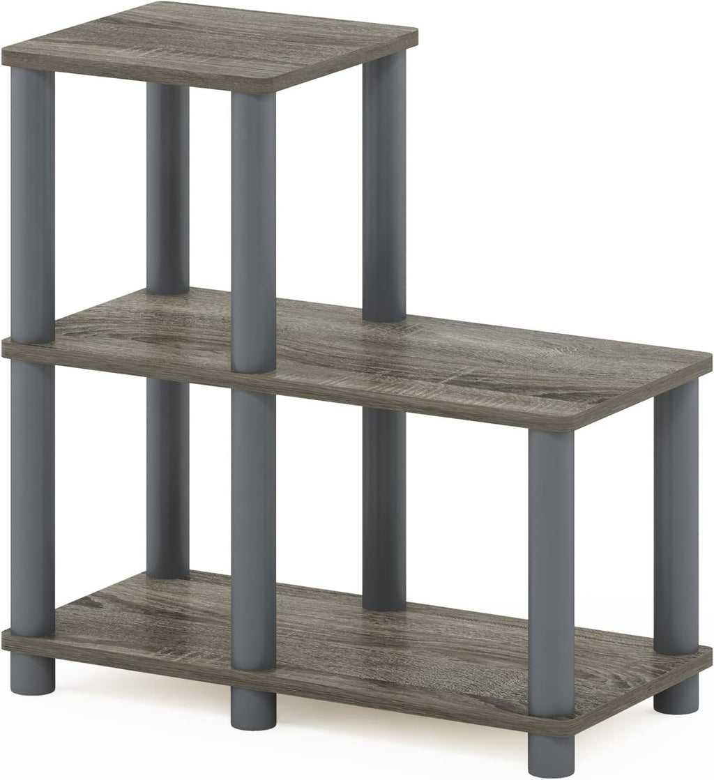 TURN-N-TUBE Storage Shelves, 2-Tier Ladder Shape Book Shelf with Open Frame Design, 3-Cube Corner Shelf, Toolless Open Shelves, Living Room, Garage, Home Office, Grey