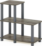 TURN-N-TUBE Storage Shelves, 2-Tier Ladder Shape Book Shelf with Open Frame Design, 3-Cube Corner Shelf, Toolless Open Shelves, Living Room, Garage, Home Office, Grey