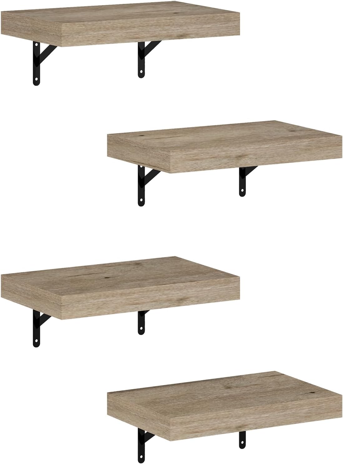 Tanna Floating Shelves for Wall Set of 4, 15-Inch Wall Shelf, Wall Mounted Shelf, for Bathroom, Home Office, Living Room, Natural