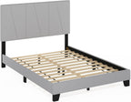 Lucy Bed Frame, Full Size Bedframe with Geometric Design Upholstered Headboard, Bed with Adjustable Headboard, No Box Spring Needed, 12pcs Wooden Slat Support, for Bedroom, Dorm, Glacier