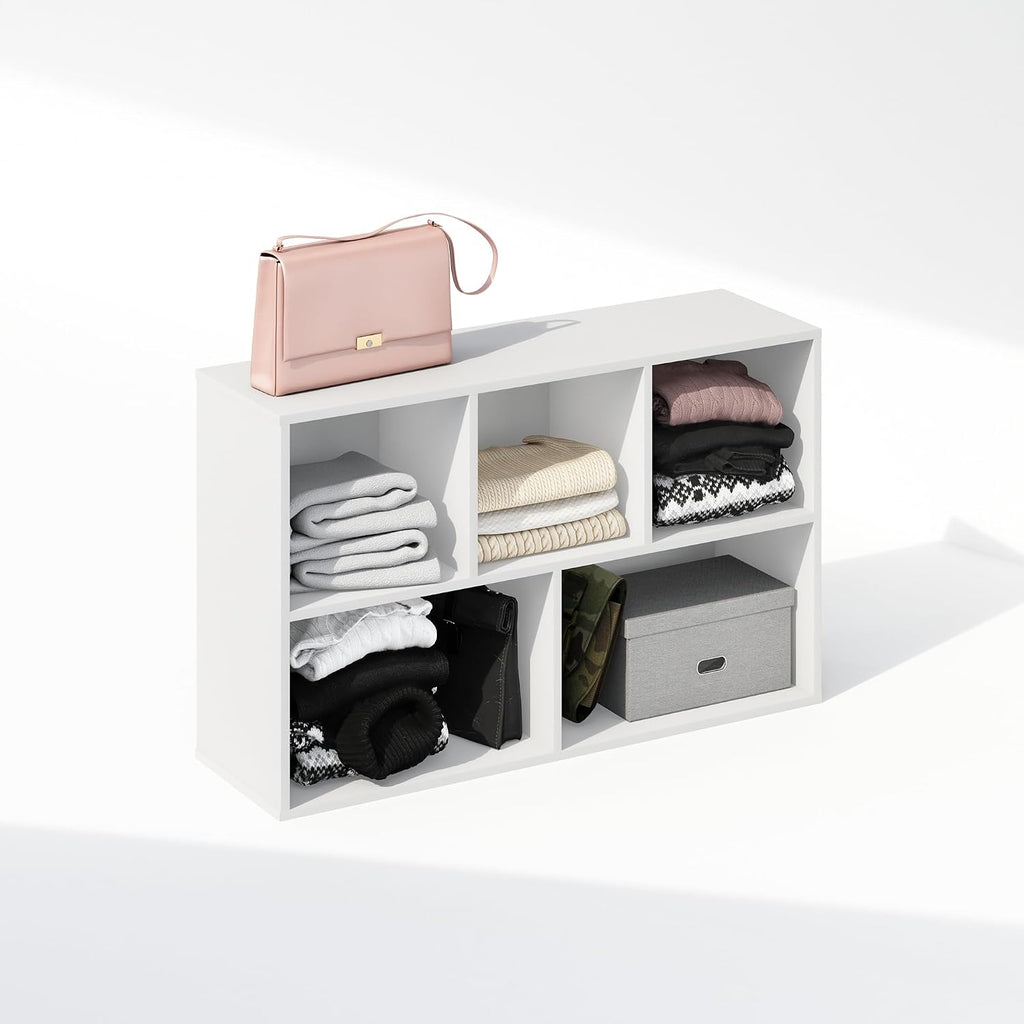 Reed Closet Organizers and Storage, 5-Cube Reversible Closet Shelves, Closet Organization Shelf, 9.4 x 19.5 x 31.5, for Bedroom, Closet, White