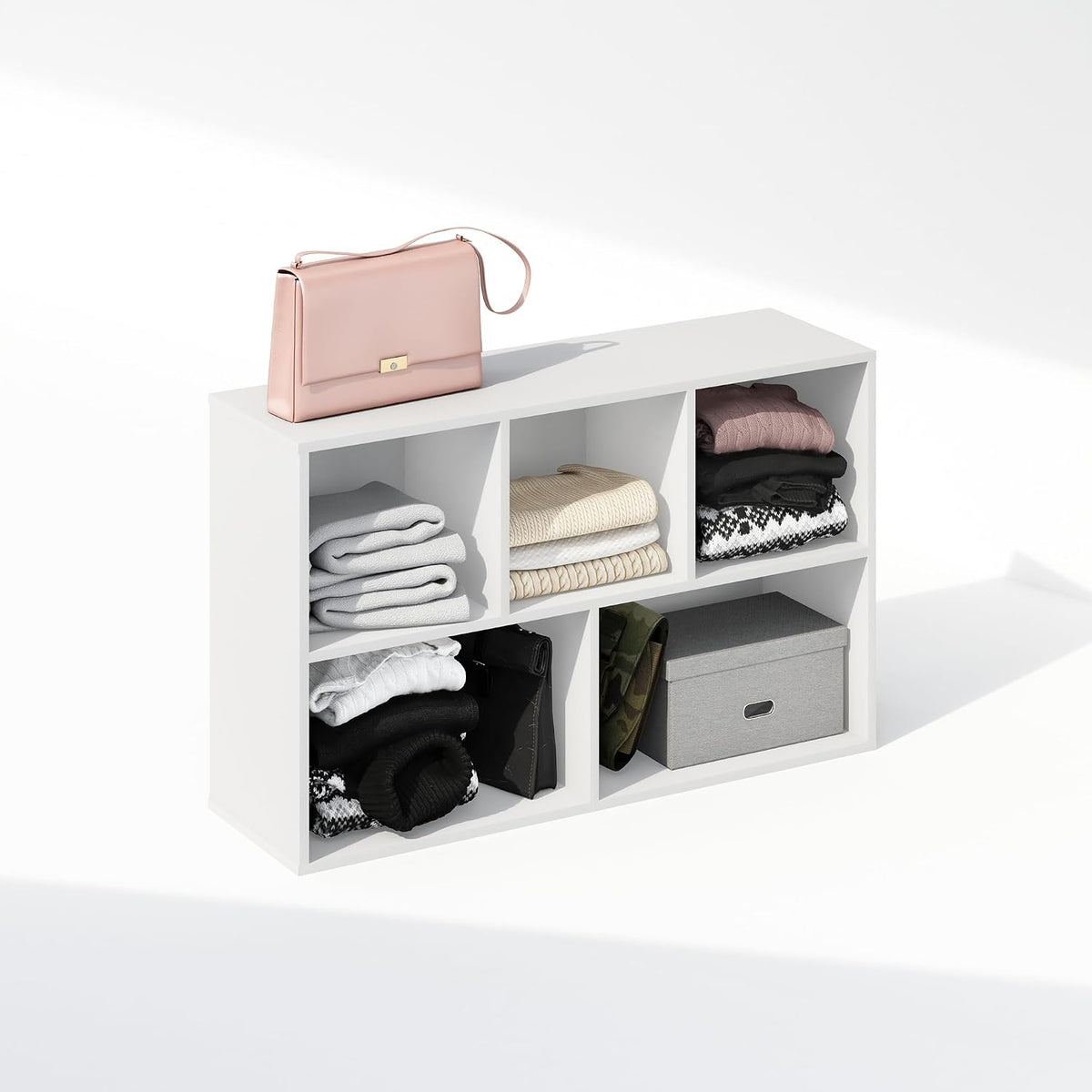 Reed Closet Organizers and Storage, 5-Cube Reversible Closet Shelves, Closet Organization Shelf, 9.4 x 19.5 x 31.5, for Bedroom, Closet, White
