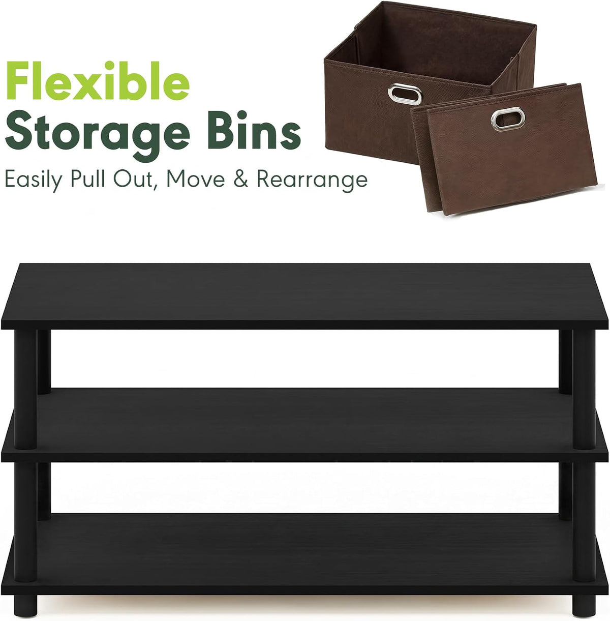 FRANS Toolless 3-Tier Coffee Table with Open Shelf, Black Oak