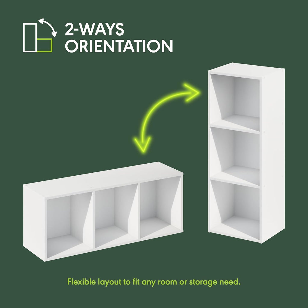 LUDER Book Shelf, 3-Cube Bookshelf, Bookcase with Open Shelves, 9.3 x 12 x 31.5, Easy Assembly, for Living Room, Bedroom, Home Office, White
