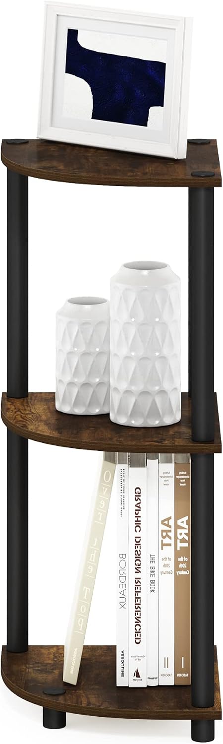 TURN-N-TUBE Corner Shelf, 3-Tier Corner Bookshelf, Display Storage Shelves with Open Shelves, for Organization and Storage, Living Room, Home Office, Garage, Amber Pine