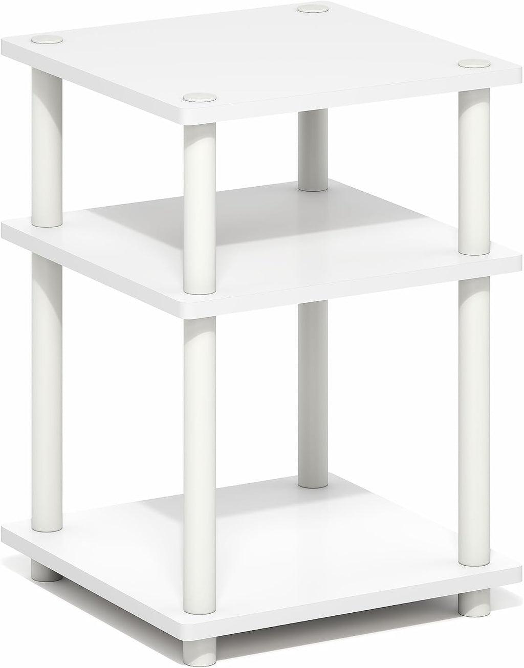 Turn-N-Tube Toolless Assembly Side Table, White 3-Tier End Table, Night Stand, Bedside Table for Living Room, Bedroom, Home Office, Plain White/White