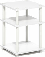 Turn-N-Tube Toolless Assembly Side Table, White 3-Tier End Table, Night Stand, Bedside Table for Living Room, Bedroom, Home Office, Plain White/White