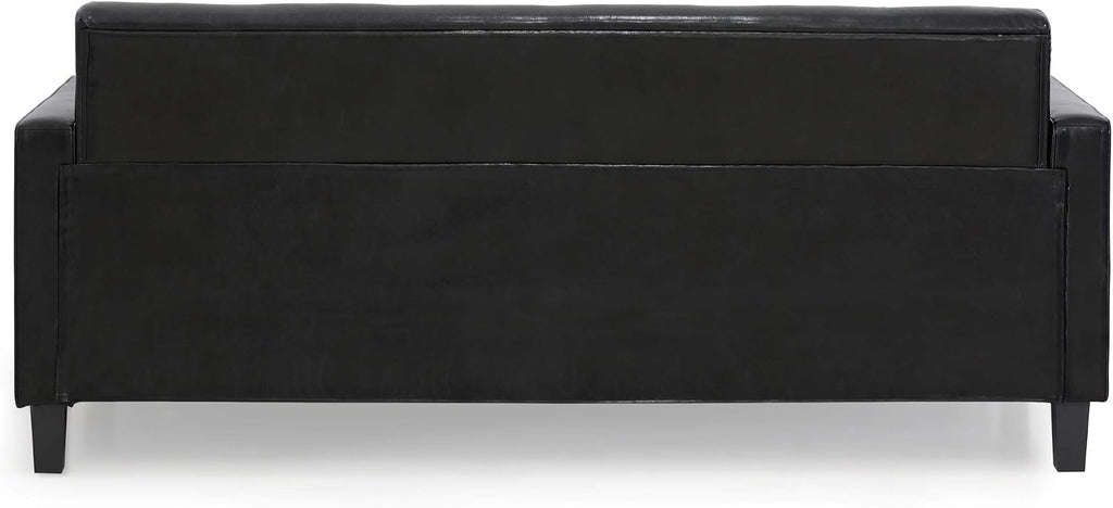 BRIVE 3-Seater Loveseat Sofa, 75" Wide, Black Faux Leather