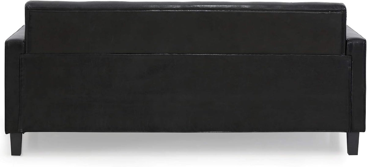 BRIVE 3-Seater Loveseat Sofa, 75" Wide, Black Faux Leather