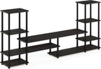Turn-N-Tube TV Stand, Wide Open Frame Entertainment Center with Storage, TV Console with Tall Side Shelves for TV up to 48 Inch, for Living Room, Bedroom, Espresso