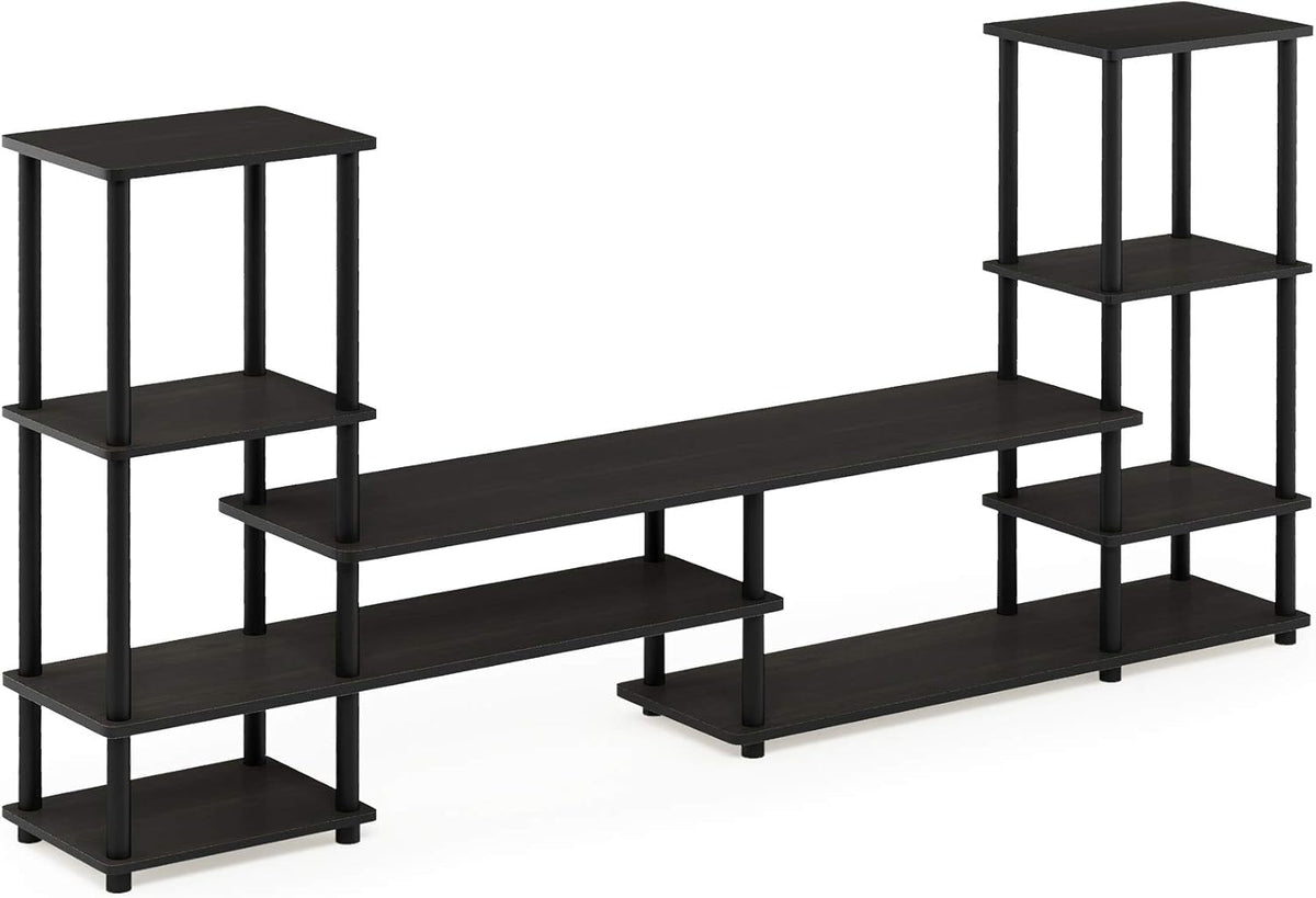 Turn-N-Tube TV Stand, Wide Open Frame Entertainment Center with Storage, TV Console with Tall Side Shelves for TV up to 48 Inch, for Living Room, Bedroom, Espresso