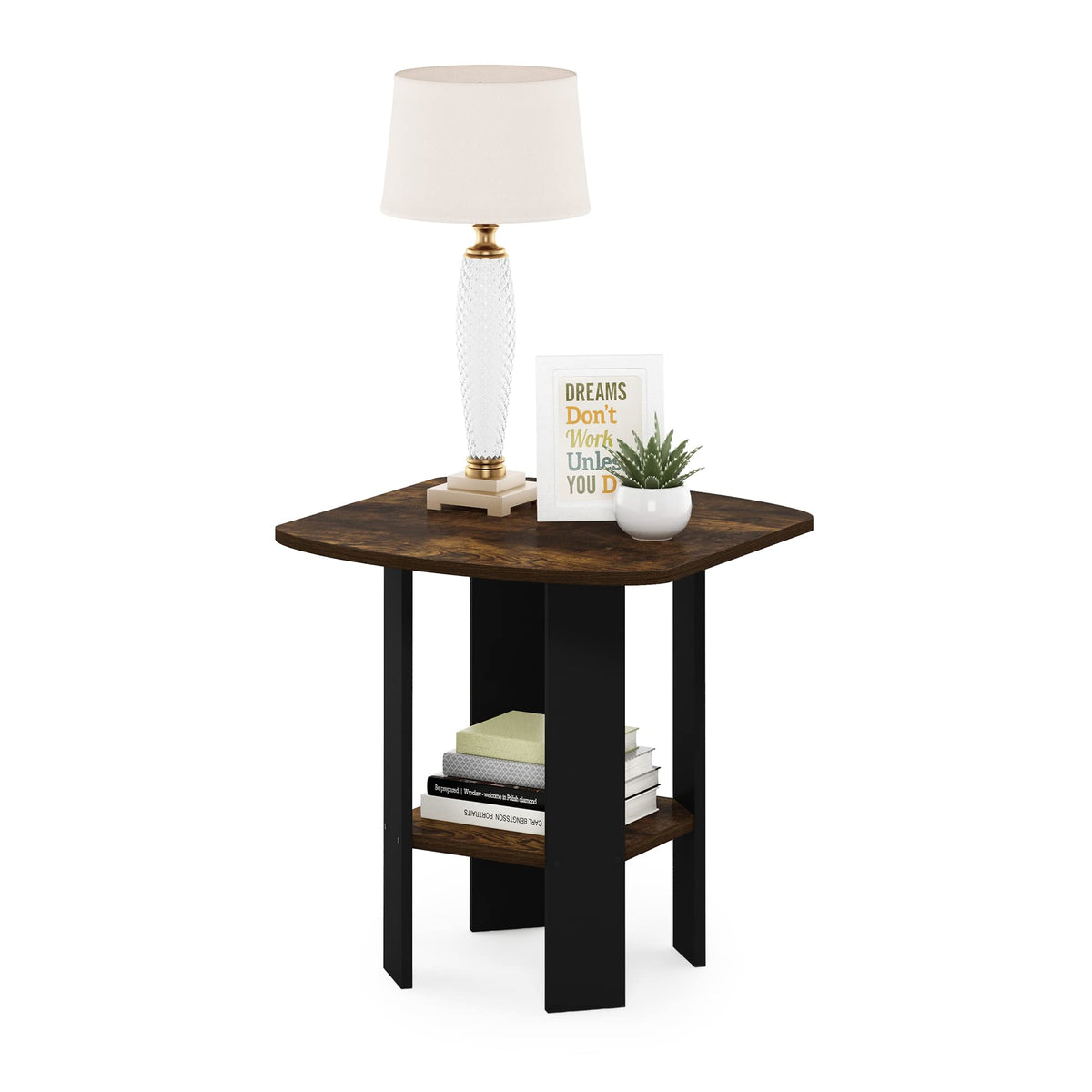 Simple Set of 2 Open Shelf 2-Tier Side Table, End Table, Grey Oak