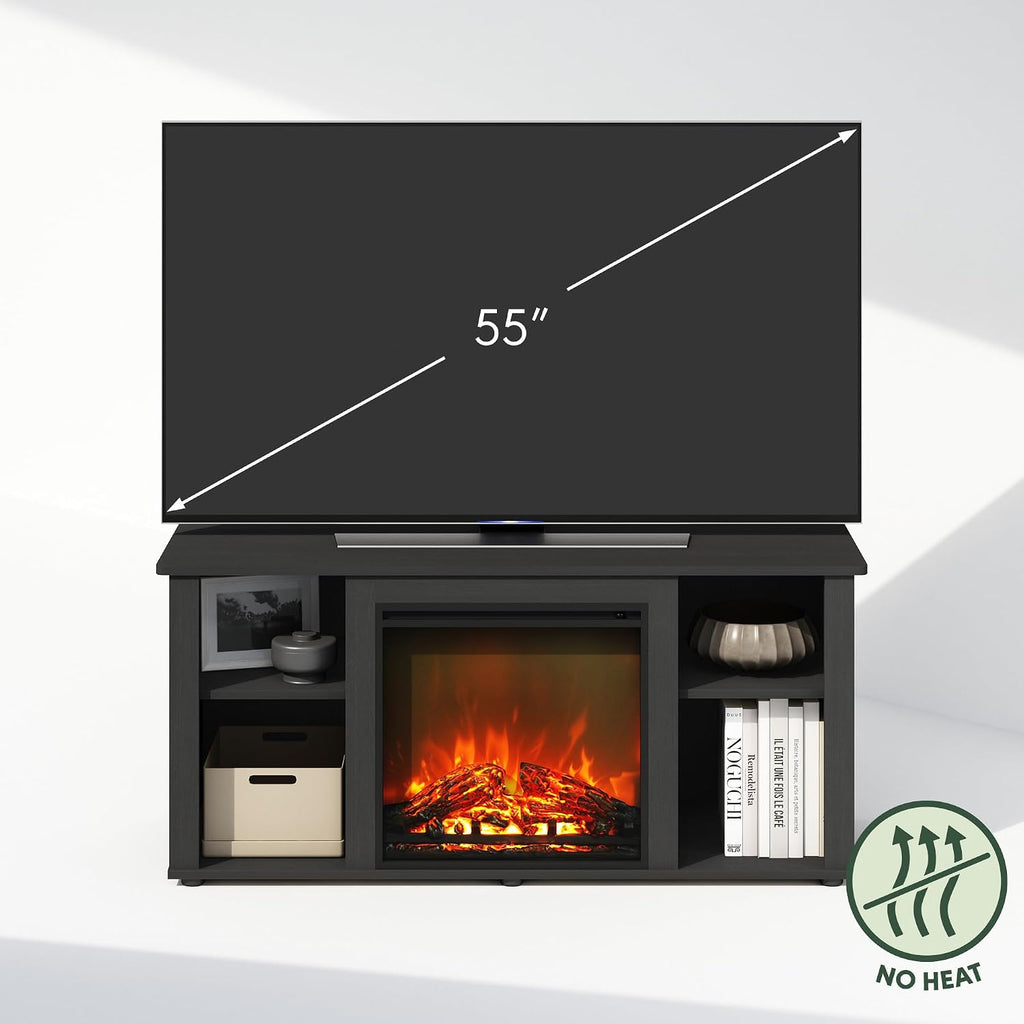 Jensen Fireplace TV Stand, NO Heat Decorative Electric Fireplace TV Stand for TV up to 55 Inch, with Open Storage, for Living Room, Americano