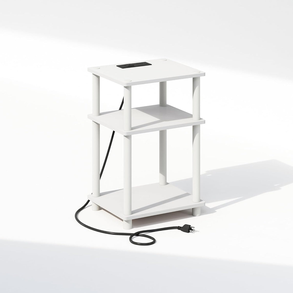 JUST 3-Tier Night Stand with Charging Station, White