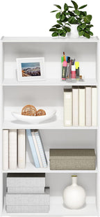 PASIR Book Shelf, 4-Tier Bookshelf, Bookcase with Open Shelf, 9.4 x 23.6 x 41.7, for Living Room, Bedroom, Home Office, White
