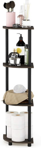 TURN-N-TUBE Corner Shelf, 4-Tier Corner Bookshelf, Display Storage Shelves with Open Shelves, for Organization and Storage, Living Room, Home Office, Garage, Dark Brown Grain