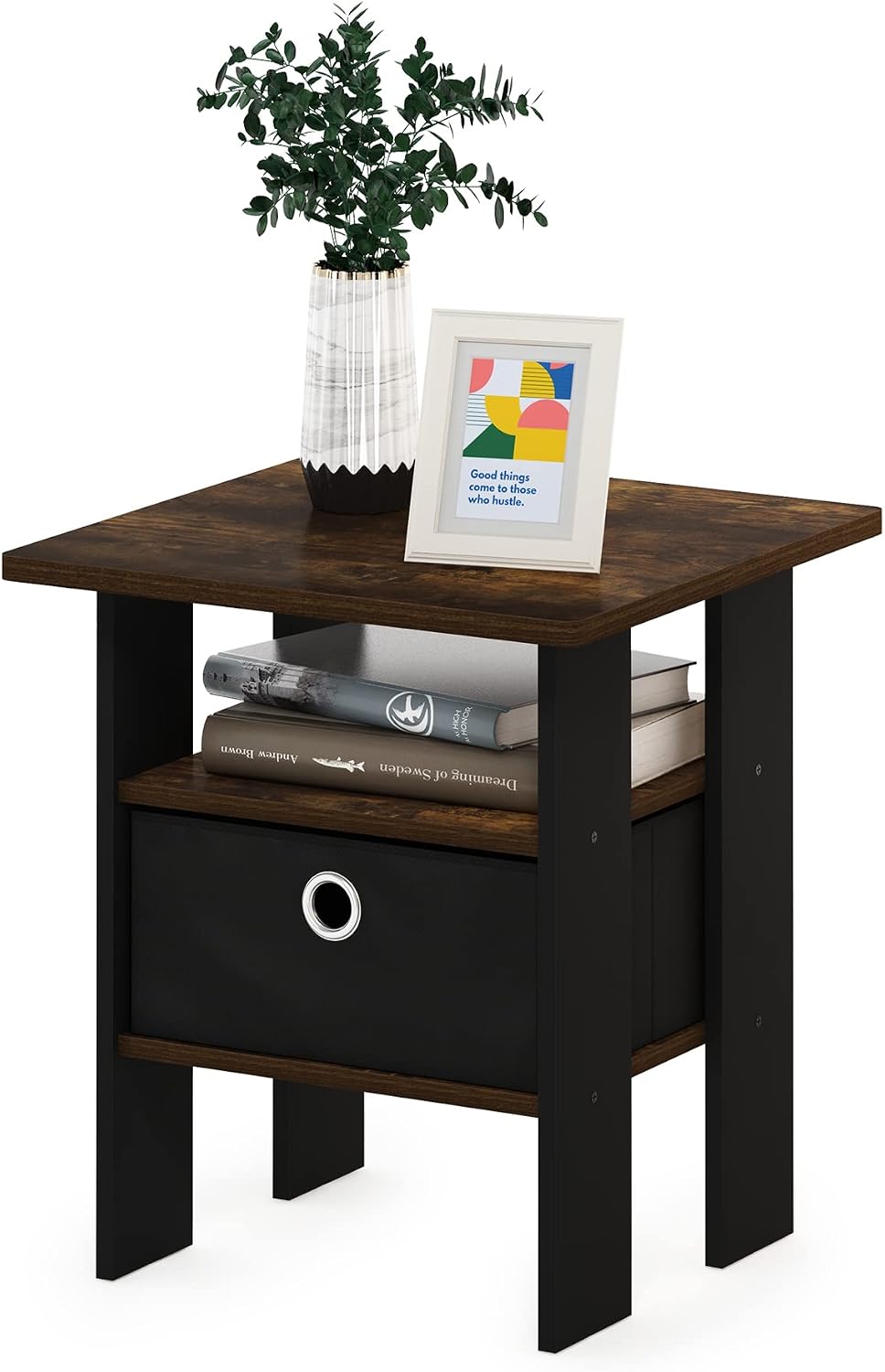 ANDREY Square Side Table, End Table, Night Stand, Amber Pine