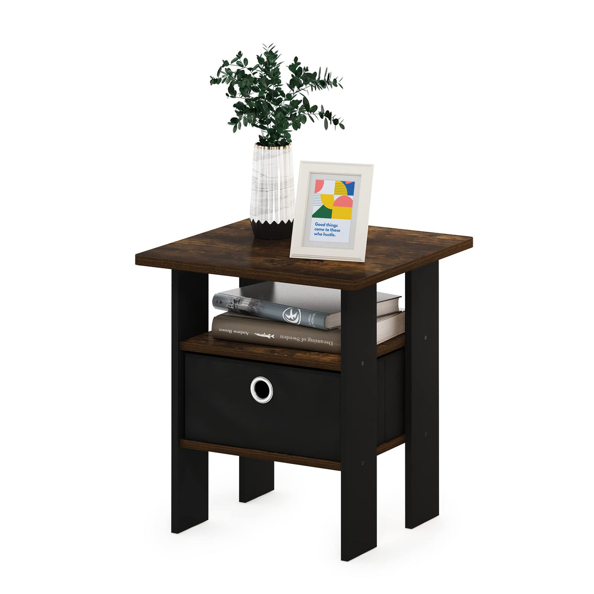 ANDREY Square Side Table, End Table, Night Stand, Amber Pine