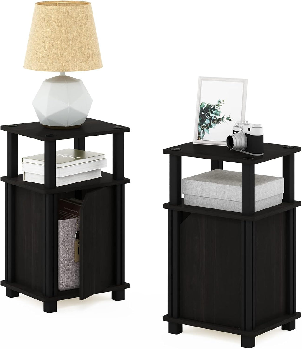 JUST Set of 2 3-Tier Night Stand with Door Cabinet, Espresso