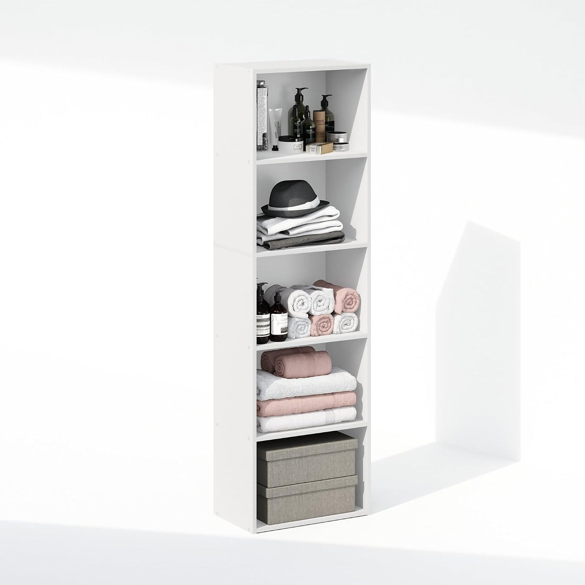 Reed Closet Organizers and Storage, 5-Tier Closet Organizer, Open Shelf Closet Storage, for Wardrobe, Bedroom, Living Room, White