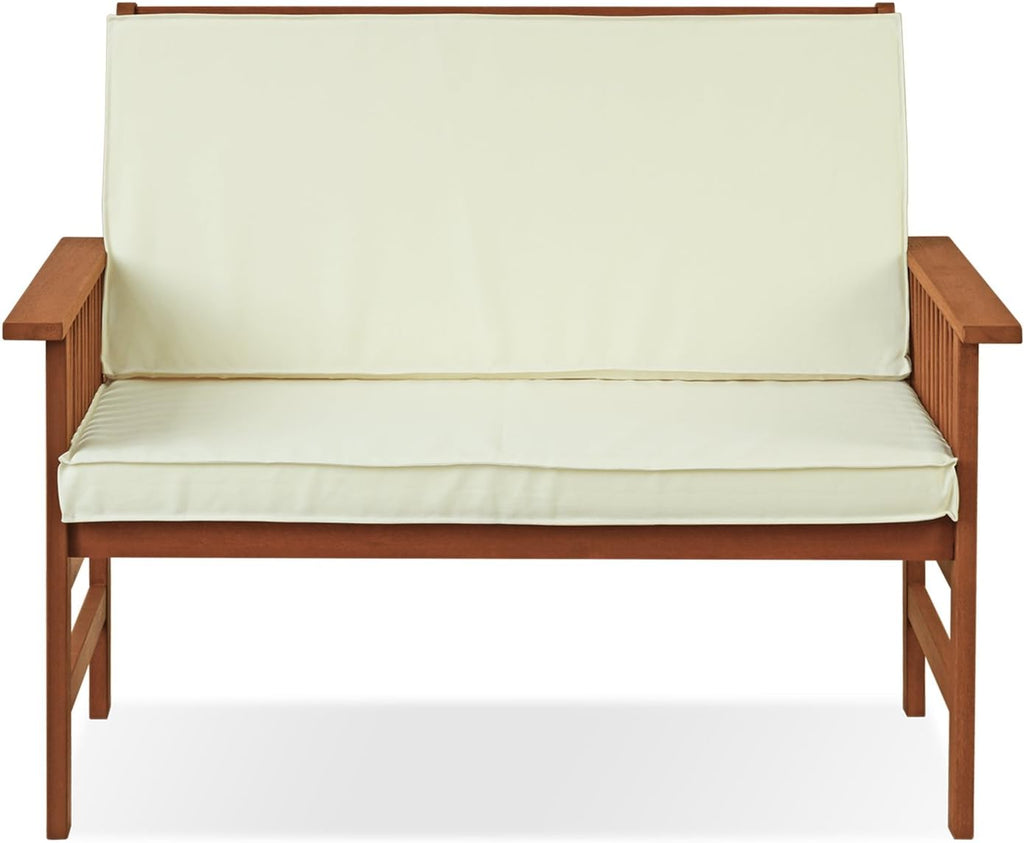 FG17319 Outdoor Hardwood Patio Furniture Mediterranean Bench with Cushion, 1, Natural