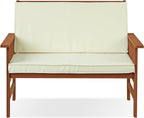 FG17319 Outdoor Hardwood Patio Furniture Mediterranean Bench with Cushion, 1, Natural
