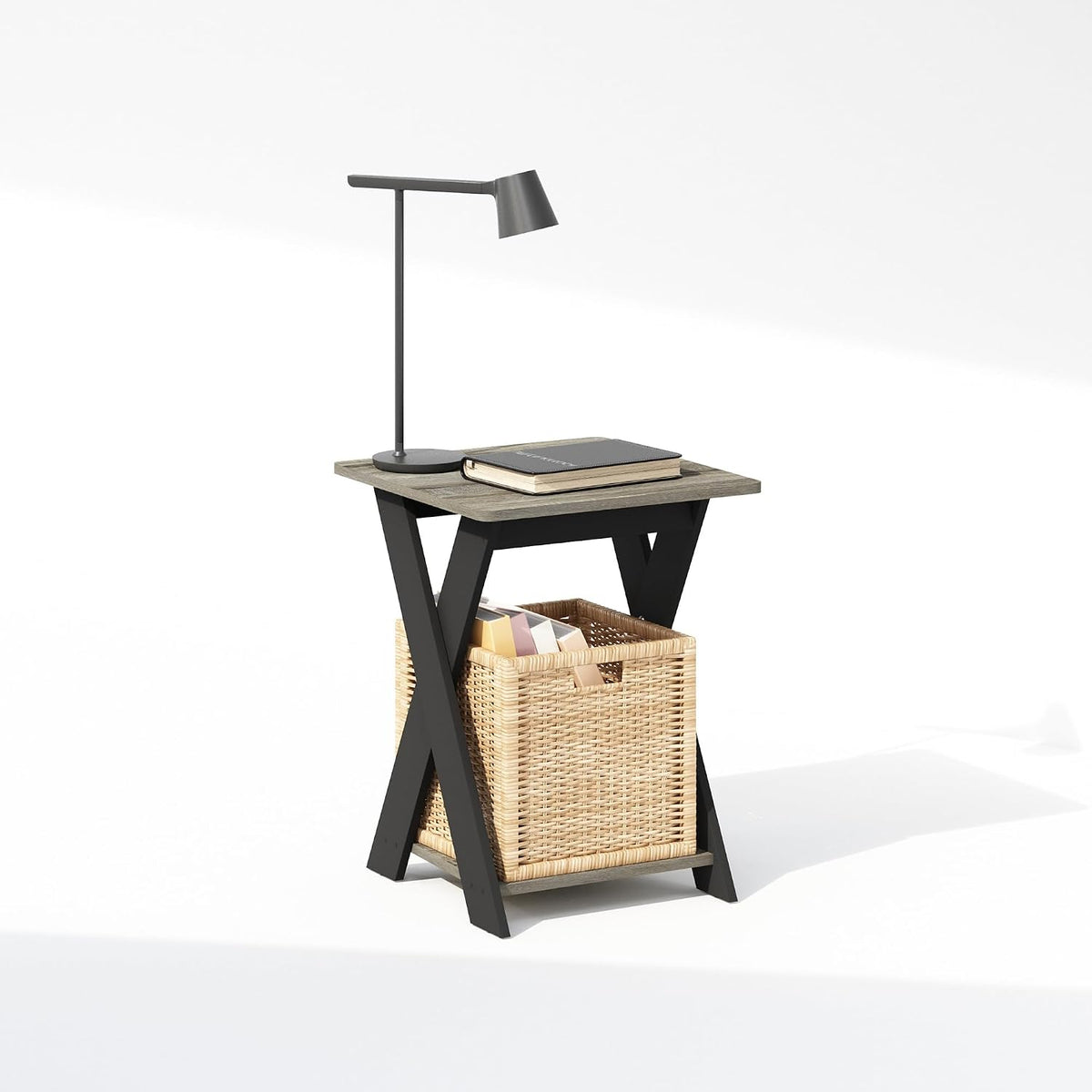 TIDUR 2-Tier Oval Night Stand with Open Shelf, French Oak