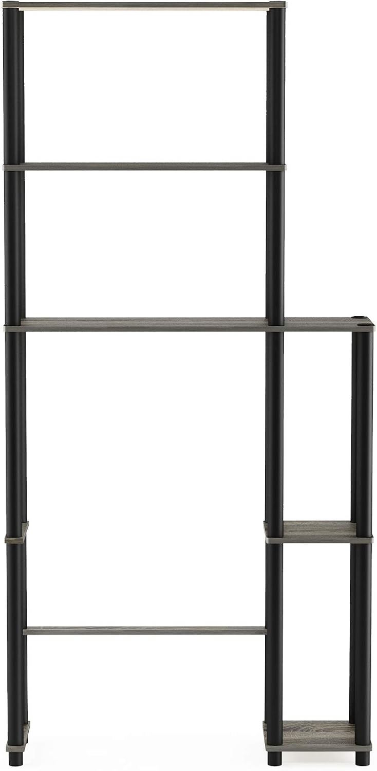 Turn-N-Tube Over The Toilet Storage, 5 Shelves Bathroom Organizer Space Saver Rack, French Oak Grey/Black