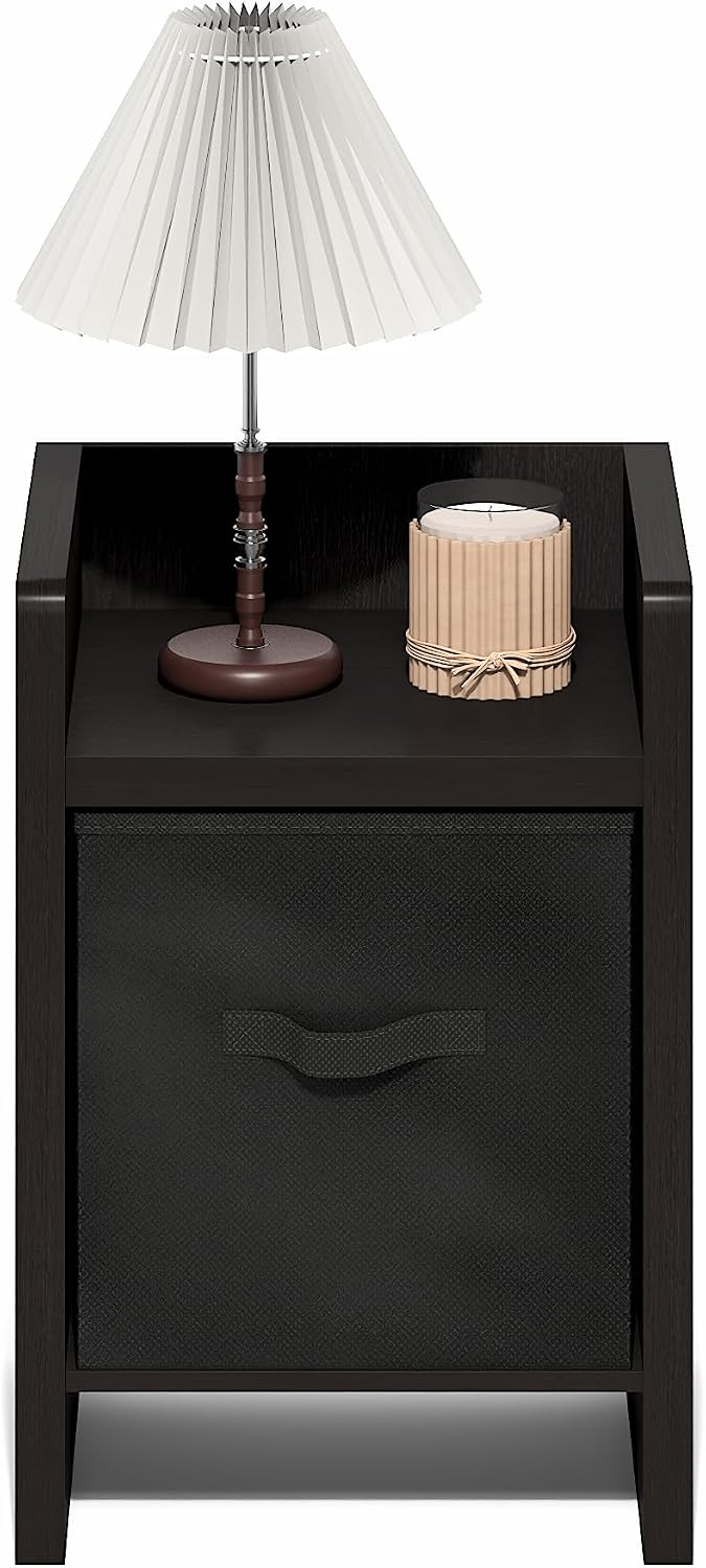Viola Thick Frame Night Stand with Storage Bin, Dark Oak
