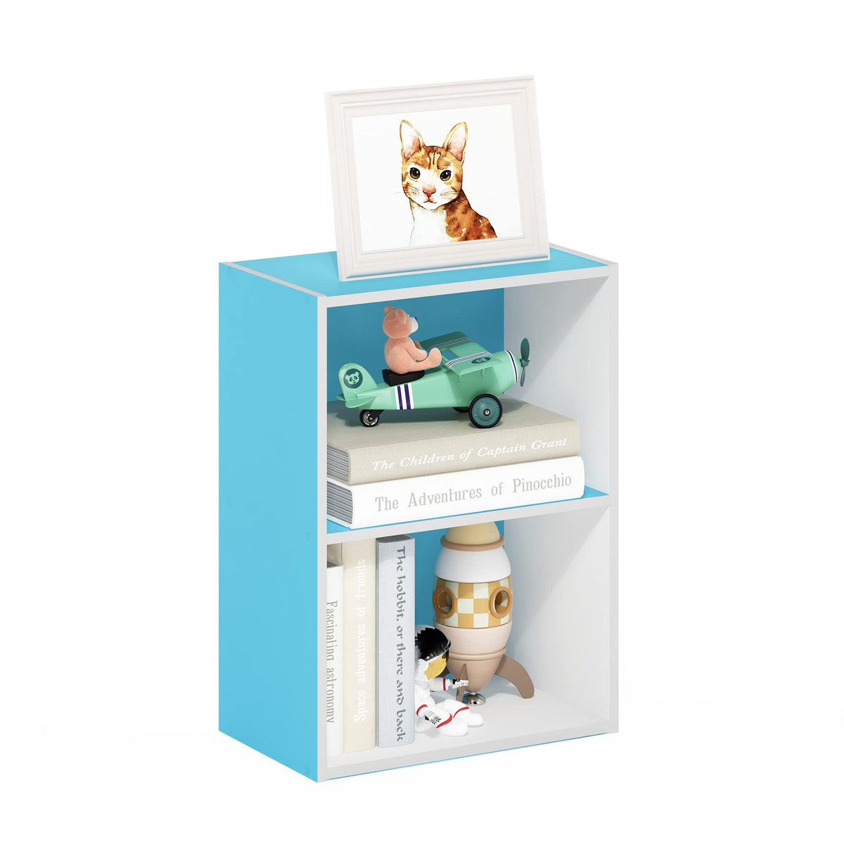 4-Tier Book Shelf, Open Shelves Bookshelf, Light Blue/White