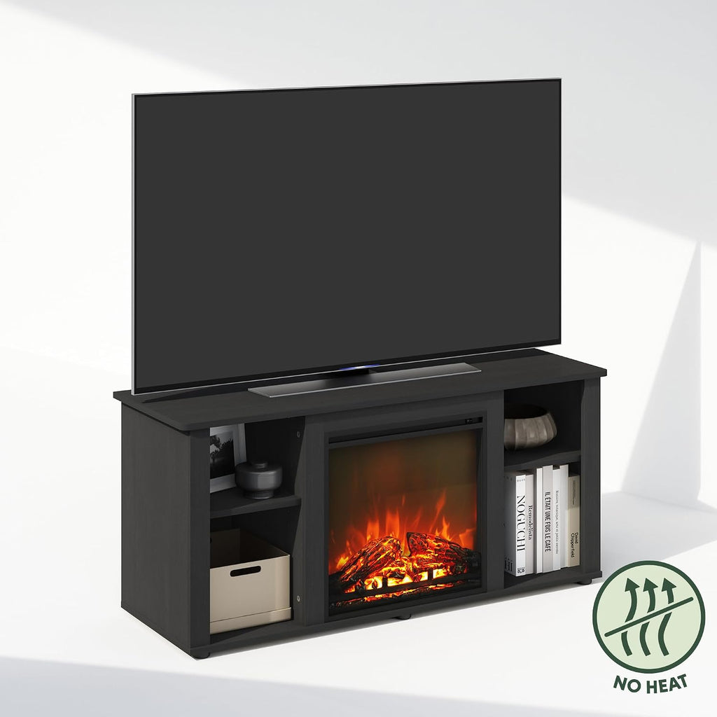 Jensen Fireplace TV Stand, NO Heat Decorative Electric Fireplace TV Stand for TV up to 55 Inch, with Open Storage, for Living Room, Americano
