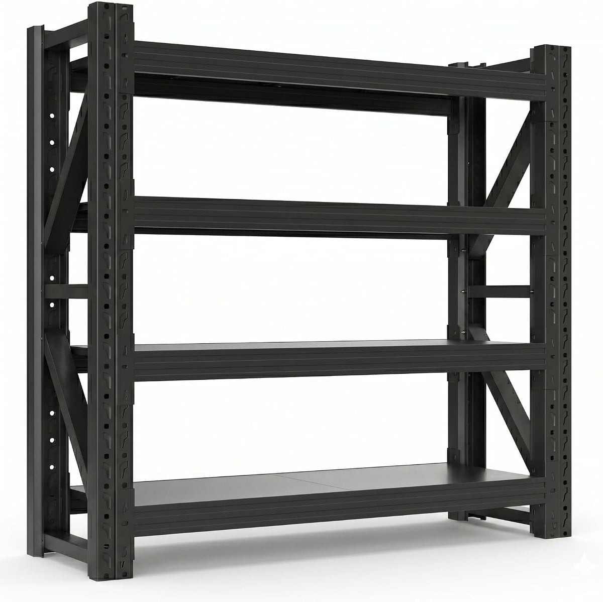 Heavy Duty Garage Shelving, Tool-Free Boltless Assembly, 7-Layer Rust-Resistant Coating, 6000LBS/Unit, Patented Dual-Chamber Beam, Expandable, Adjustable 4-Tier Rack (Black, 48 * 24 * 71inch)