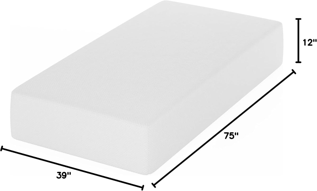 Tidur Cooling Gel Memory Foam Mattress, 12 Inch, Twin, White
