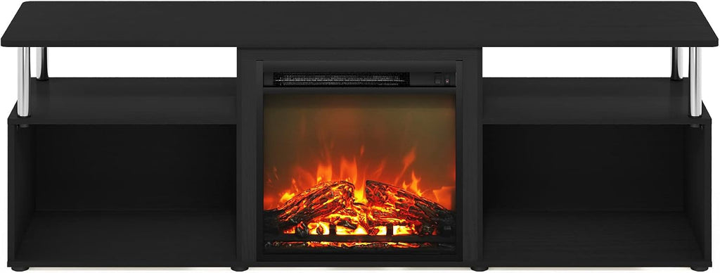 Jensen Open Storage Fireplace Entertainment Center for TV up to 70 Inch with Stainless Steel Tubes, Americano/Chrome