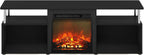 Jensen Open Storage Fireplace Entertainment Center for TV up to 70 Inch with Stainless Steel Tubes, Americano/Chrome