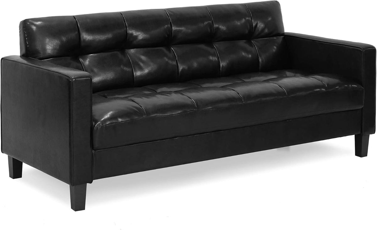 BRIVE 3-Seater Loveseat Sofa, 75" Wide, Black Faux Leather