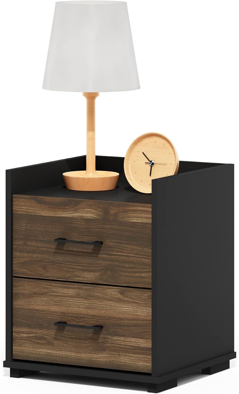 Tidur Night Stand with Drawers, 2 Drawers, Brown Walnut/Black